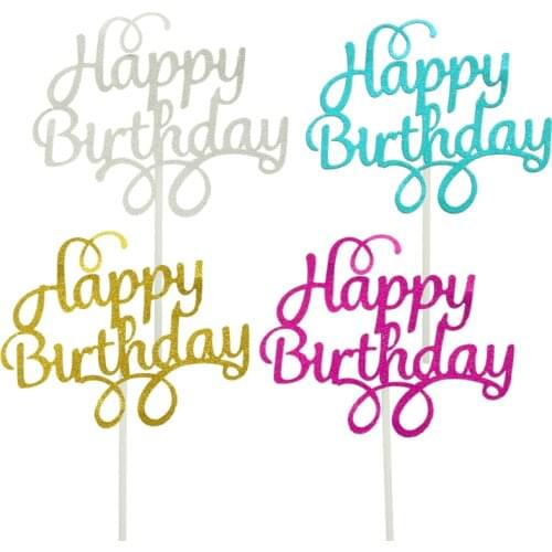 10pcs Gittler Happy Birthday Cake Topper Bling Sparkle Decoration Sign Happy Birthday Cake Topper Girl`s Birthday Dessert Decor