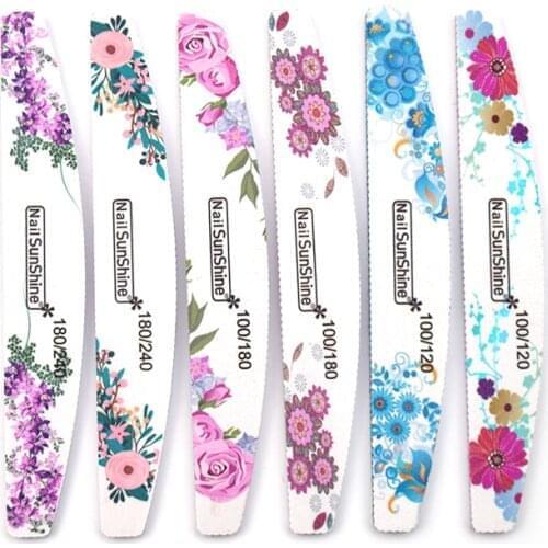 10Pcs/Lot Nail File 100/120/180/240 Professional Nail Art Sanding Buffer Flower Block Double Side For Salon Manicure UV Gel Tips