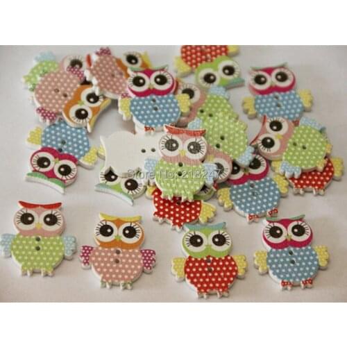 100pcs/lot DIY Manual eyelash Night owl Shaped Painted Wood Buttons 23*25 cm