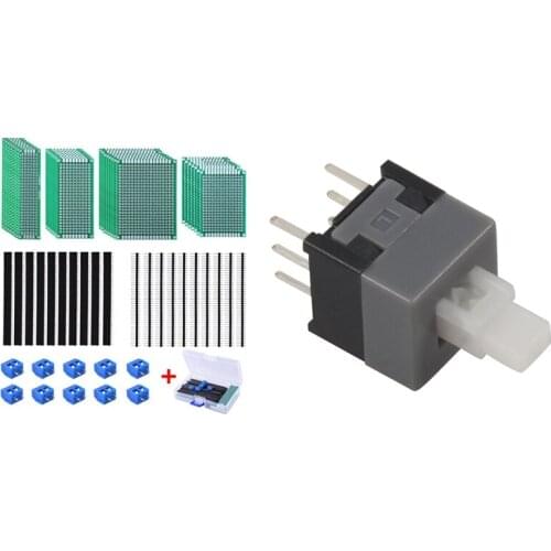 20 Pcs 6 Pin DPDT Latching Tact Tactile Push Button Pushbutton Switch With 30 Pcs Double Sided PCB Board Prototype Kit
