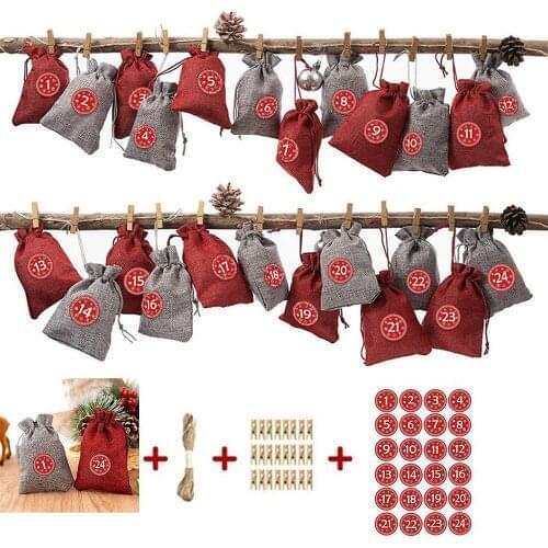 24x Calendar XMAS filling Christmas Bag Home Decor Advent Calendar Christmas