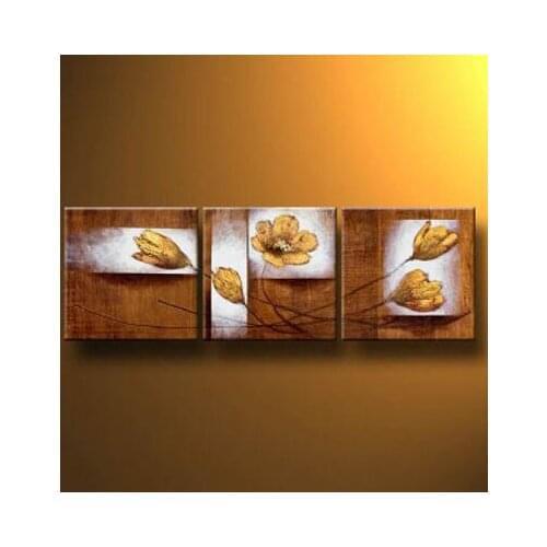 3 pcs Hand Painted Home Decor Canvas Painting Golden Style-Modern Canvas Art Wall Decor-Floral Oil Painting Wall Art