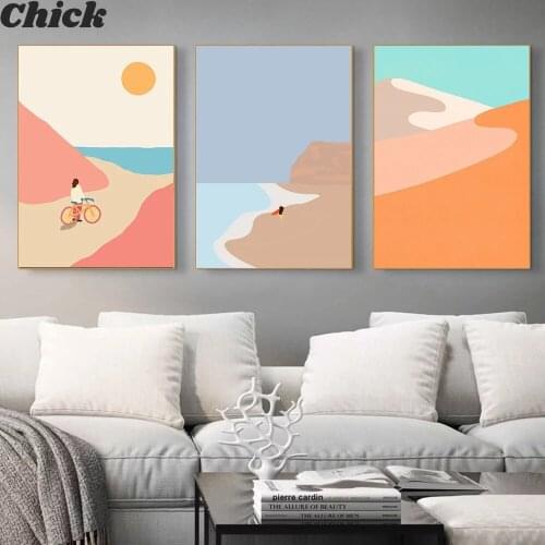 Abstract Mountain Poster Sunset Beach Cycling Canvas Painting Nordic Wall Art Print Surfing Morden Picture For Living Room Decor