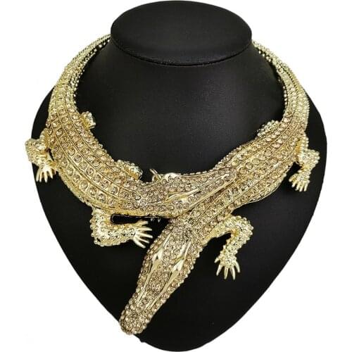 Rhinestones Crystal Crocodiles Necklaces Statement Big Choker Alloy Bib Collar Maxi Vintage Party Jewelry Bijoux Femme UKMOC