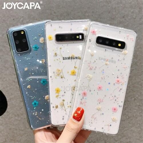 Real Dried Flower Glitter Case For Samsung S20FE S8 S9 S10 Plus Note 8 9 10 20 Ultra A21 A30S A50 A70 A51 A71 Soft Clear Cover
