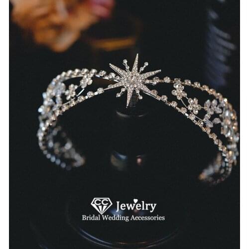 CC Tiaras and Crowns Wedding Hair Accessories for Women Engagement Hairwear Bridal Headdress Flower Shape Crystal Crown XY431
