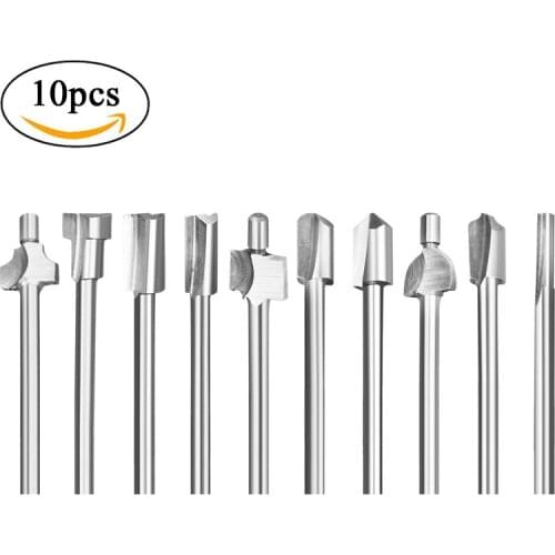 10pcs HSS Router Bits Wood Cutter Milling Fits Dremel Rotary Tool Set 1/8" 3mm Shank Carpentry Router Bits For Rotary Tools DIY