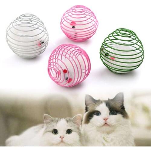 Interactive Wide Colorful Cat Coil Spiral Spring Ball Toys with Plush Mice in for Cats Kittens Swatting Biting and Active Play