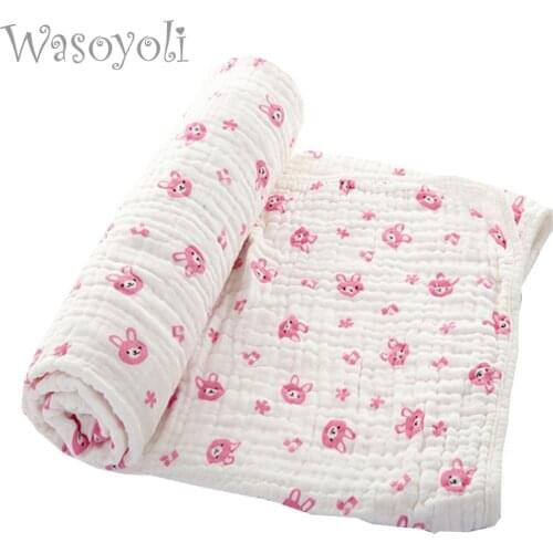Wasoyoli Baby Swaddles 70*150cm 100% Seersucker Muslin Cotton 6 Layers Newborn Baby Quilt Blankets Soft Bath Hold Wraps