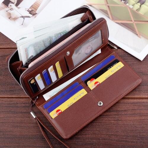 High Quality Men Wallets Leather Long Purse Male Clutch Zipper Wallet Men Business Male Card Holder Wallet Large Capacity Card