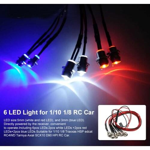 New 6 LED Light Kit Headlight Taillight Replacement 1/10 RC Car Model Remote Control Toy Crawler Car Parts 2 Red 2 White 2 Blue
