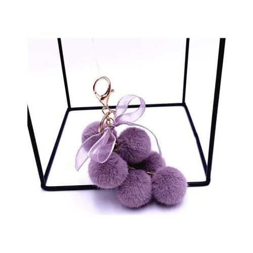 New Fruit Pom Pom Ball Key Chain Faux Rabbit Fur Pompom Grape Keychain Bag Pendant Charms Key Ring