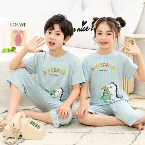 Clothing for Boys Girls New Summer Cotton Short-Sleeved Cropped Trousers Suit Kids Pajamas Half Sleeve Sleepwear Clothes Sets