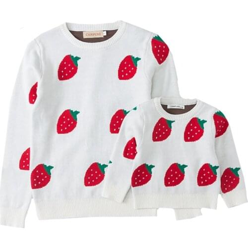 Mommy and Me Clothes Parent-child Outfits Strawberry Family Look Sweaters Family Matching Outfits Mother Girls Boys Knit Sweater