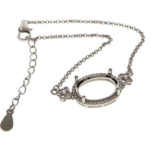 10x14MM Rose Gold 925 Sterling Silver Oval Prong Bezel Settings Bracelet DIY Supplies 1900207