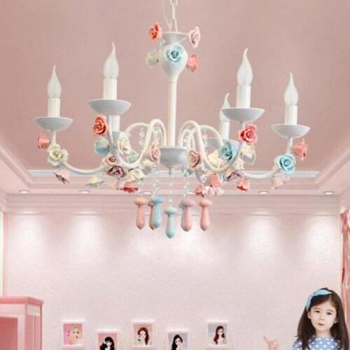 Home deco colour hanging Chandelier led hanging ceiling fixture E14 Children lamp kid lighting ceramic flower light Bedroom Lamp