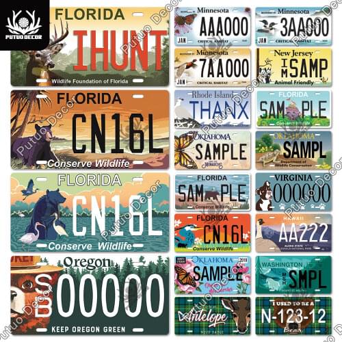 Putuo Decor Animal Illustrations Licenses Plate Tin Sign Car Number Plaque Metal Decorative Plate for Garage Living Room Decor