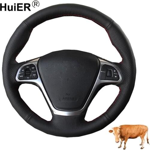 Hand Sewing Car Steering Wheel Cover Volant Top Layer Cow Leather Braid on the Steering Wheel For Zotye T600 2014 2015 2016 2017