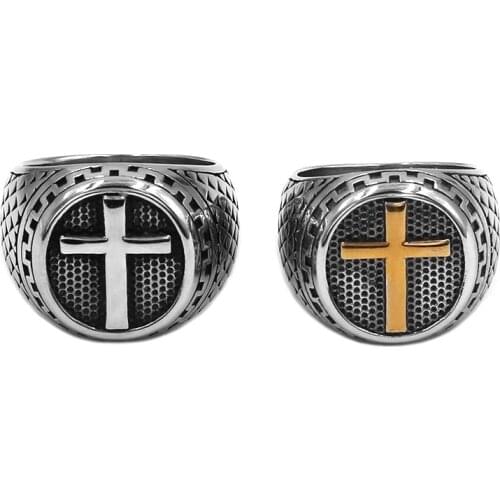 Fashion Cross Ring For Men Stainless Steel Jewelry Punk Praying Cross Biker Ring Gift Wholesale SWR0994