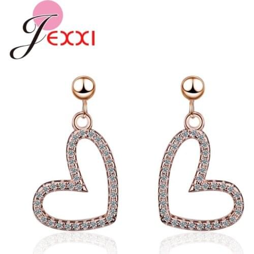 Korean Fashion 925 Sterling Silver Simple Heart Big Drop Earrings for Women Girl Rhinestone Circl Ball Earring Jewelry