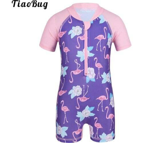 TiaoBug Infant Baby Girls One-Piece Short Sleeves Flower Pattern Printed Rash Guard Swimsuit Swimwear Bathing Suit Bodysuit