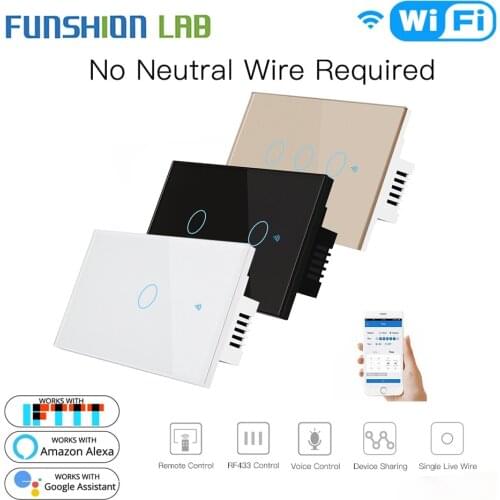 White WiFi Smart Wall Switch No Neutral Wire Needed Wireless Smart Life Tuya Remote Control Single Fire Work With Alexa RF433