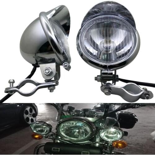 Universal Chrome Motorcycle Passing Spot Fog Light With Roll Cage Guard Bar Tube Mount Bracket Clamp For Honda Yamaha KTM