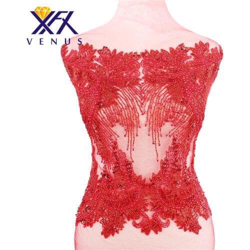 XFX VENUS (5 pc)Wholesale bead bodice applique decorative rhinestones red beads beading patches mesh for costume decor