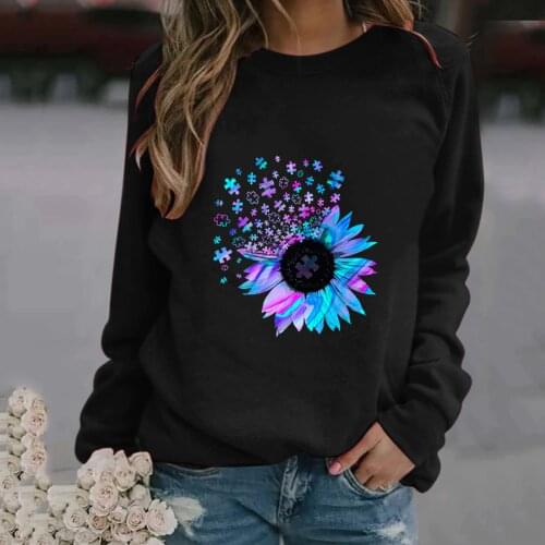 Women Sweatshirt Autumn Winter Basic Pullovers Sunflower Print O-neck Long Sleeve Female Girls Casual Jumper Female Clothes Nice