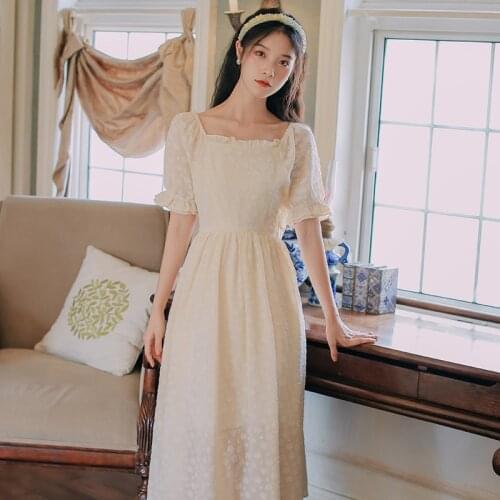 French Girl Gentle Wind Fairy Dress Women 2021 Summer New Ruffled Square Collar Gentle and Sweet Flared Sleeve Vestido de mujer