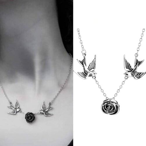 Gothic Jewelry Womens Necklace Vintage Accessories Rose Flower Pendant Necklace Female Choker Retro Trinket Chain Charms