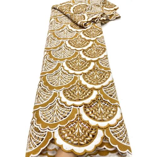 Gold African Guipure Lace Fabric 2021 High Quality Lace Nigeria Water Soluble Cord Lace Fabric for Wedding Party Sewing VD5009