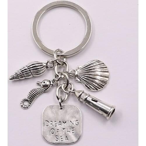 1pcs Beach Keychain dreaming of the sea Lighthouse Seashell Seahorse Charms Keyring Jewelry Summer Gift