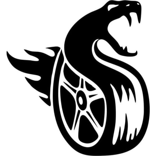 13.9cm*15.1cm Snake Tire Wheel Fire Flame Cartoon Car Styling Vinyl Stickers Black/Silver S3-5061