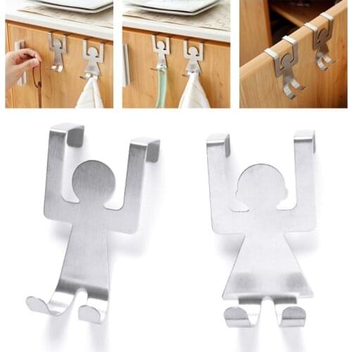 2 Pcs Humanoid Hooks Hanger Nail Free Stainless Steel Holders Door Back Hook