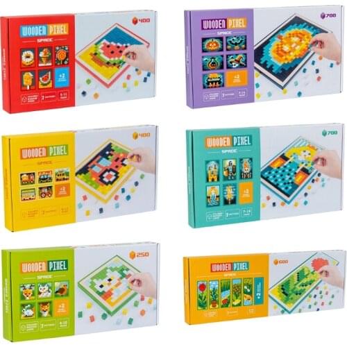3D Pixel Wooden Jigsaw Puzzle Animal Flower Pattern Blocks Board Game Montessori Educational Toys for Kids Toddler