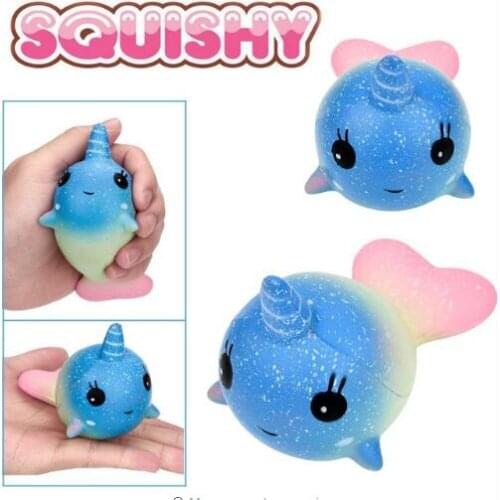 5pcs/lot Cute Squishy Colorful Horn Whale Slow Rising Straps Rainbow Dolphin Squeeze Scented Bread Cake Kid Fun Toy Gift