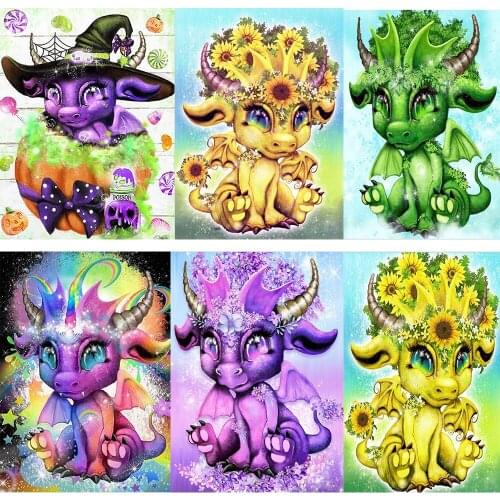 5D DIY Diamond Painting Cartoon Dragon Round Square Drill Poured Glue Embroidery Cross Stitch Mosaic Rhinestone Home Decor