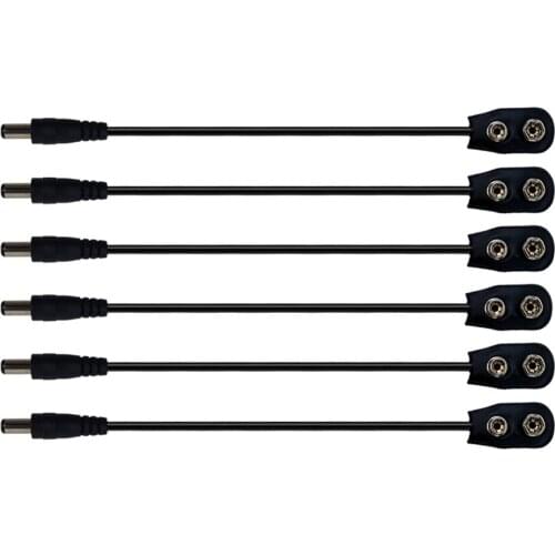 6 pcs 9V Battery Clip Converter Power Cables Snap Connector DC 2.1 5.5mm Plug For Guitar Effect Pedal Power Supply Cable