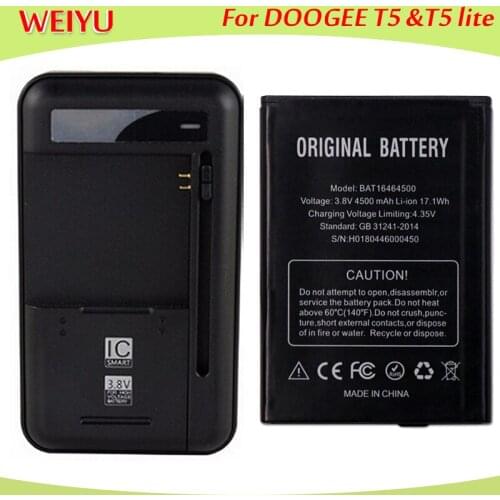 For DOOGEE T5 T5 lite Battery Batterie Bateria Batterij Accumulator BAT16464500 4500mAh High Quality+Universal Charger