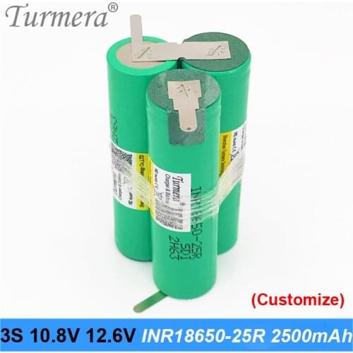 Turmera 3S 10.8V 12.6V 2500mAh 20A High Discharge 18650 Lithium Battery for Electric Drill Screwdriver Battery and Air Drone Use