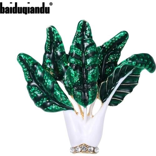 Baiduqiandu 2021 New Arrival Enameled Green Celery Cabbage Brooch Pin Fashion Clothing Jewelry for Women