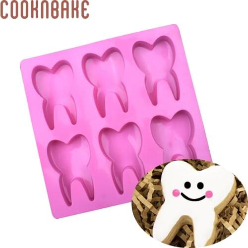 COOKNBAKE Tooth Silicone Mold For Biscuit Pastry Baking 6 Hole Teeth Cake Decoration Form 3D Soap Candy Chocolate Ice Cube Tray