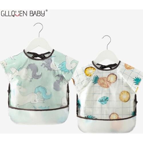 Baby Bandana Bibs Long-sleeved Waterproof 0-4Y Infant Eating Children Drawing Apron Baby Self Feeding Bib With Apron Pocket