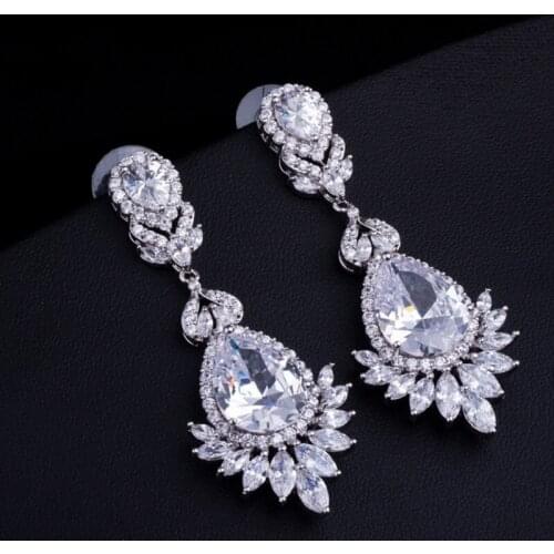 DOKOL Elegant Wedding Dangle Earrings Water-drop Cubic Zirconia Bridal Earring Jewelry For Women Bridesmaids Gift DKE0003