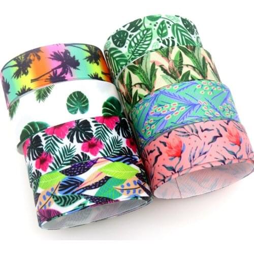 DUWES 50yards Leaf Jungle Coconut tree Printed Grosgrain Ribbon Accessory Hairbow Headwear Decoration DIY Wholesale OEM D1552