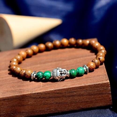 Ethnic Buddha Alloy Bracelet Homme For Women Buddhist 6mm Wood Beads Elastic Men Jewelry Bangles Prayer Chakra Pulseras