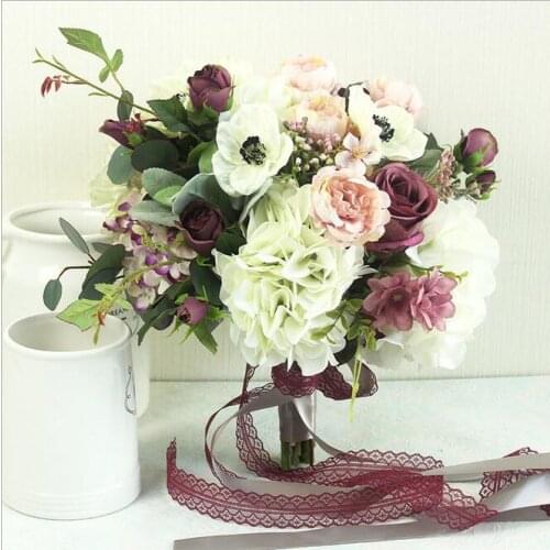 European bridal bouquet holding flower for wedding party simulation flower purple rose holding flower studio photography props