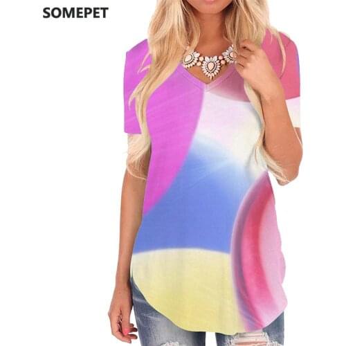 SOMEPET Graphics T Shirt Women Balloon V-neck Tshirt Pattern T-shirts 3d Colorful Funny T shirts Womens Clothing Hip hop Cool