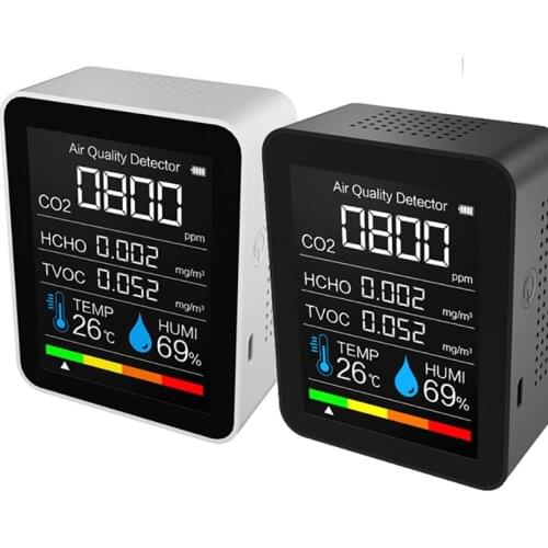 5 in1 CO2 Meter Digital Temperature Humidity Sensor Tester Air Quality Monitor Carbon Dioxide TVOC Formaldehyde HCHO Detector